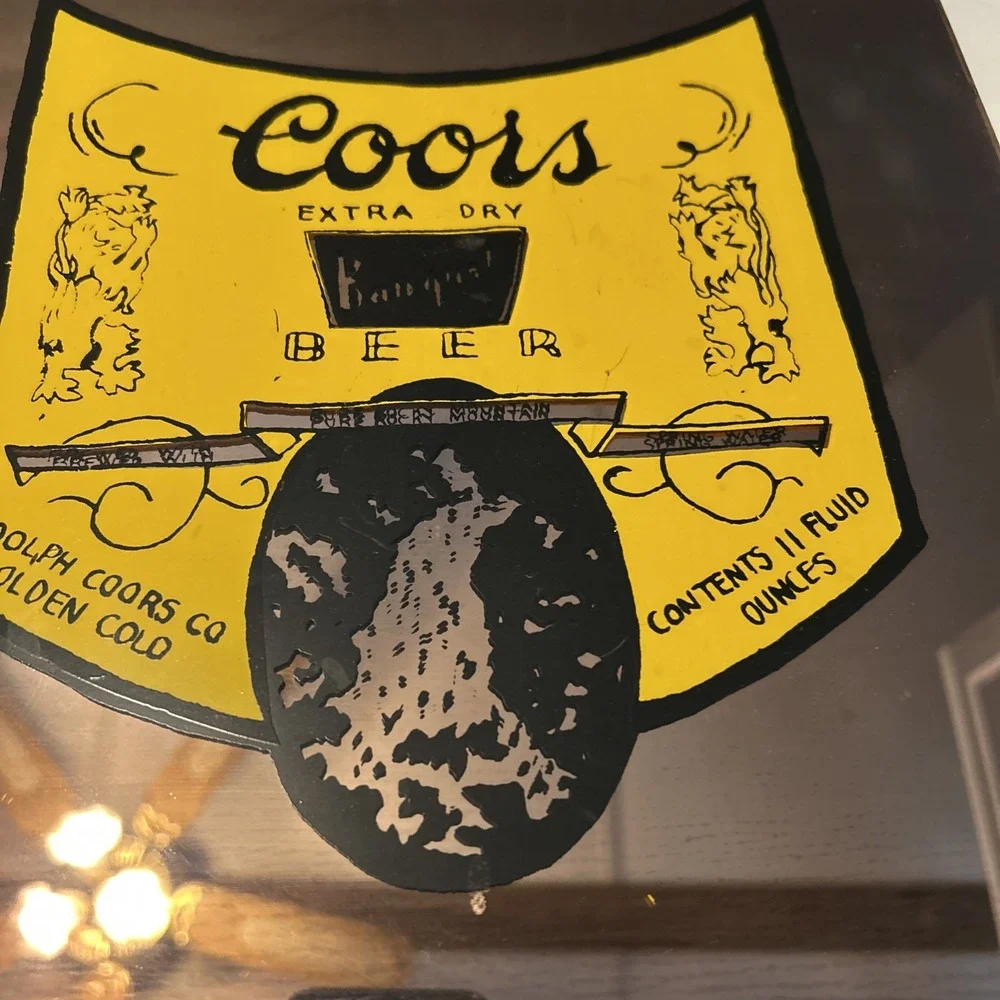 VTG Coors Extra Dry Banquet Beer Mirror Sign Carnival Prize Hand Painted? Golden